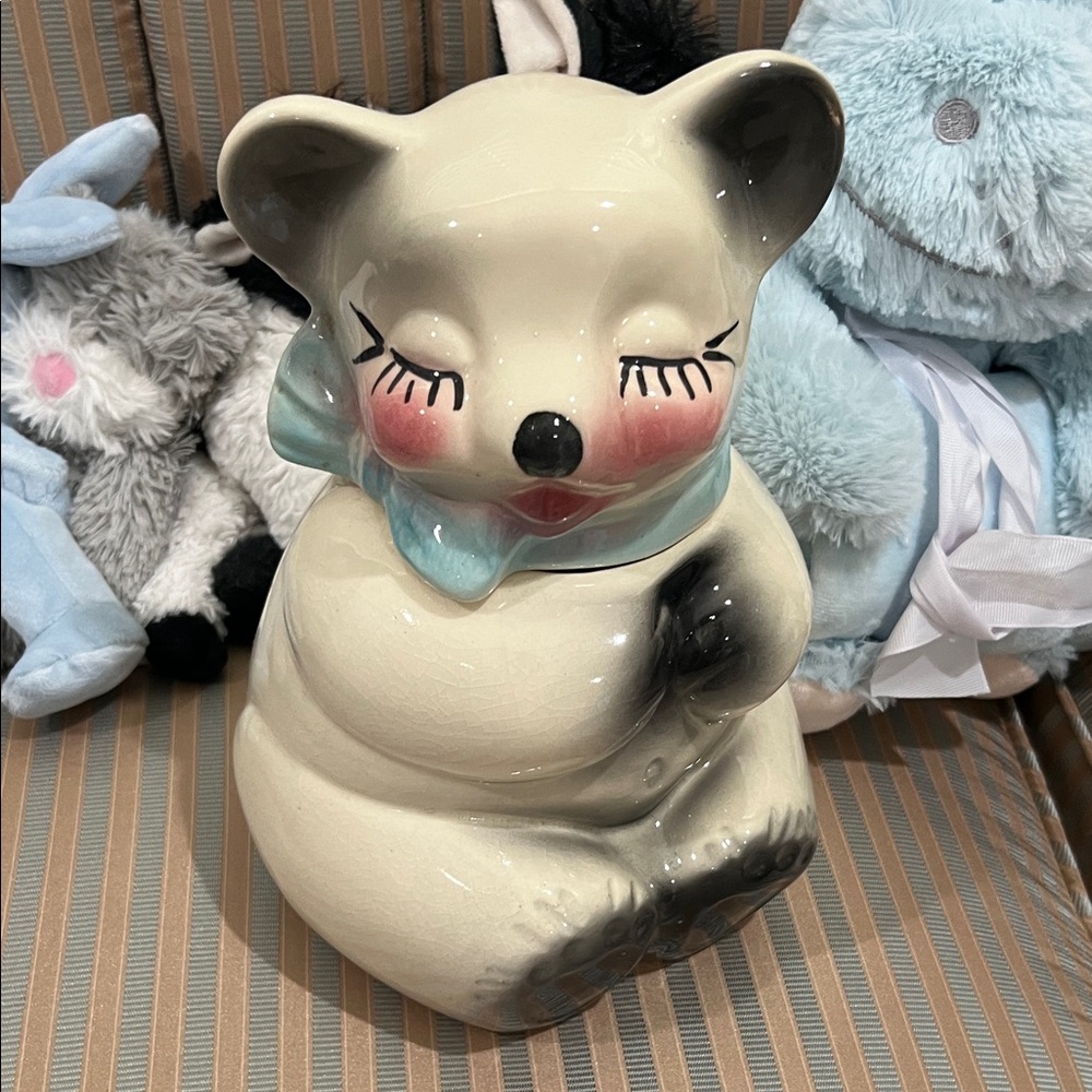 Charming Bear Ceramic Figurine - Cream and Black
